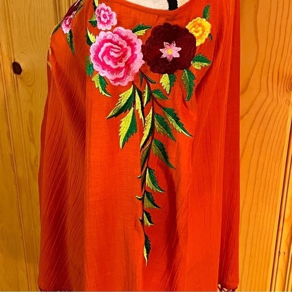 Roja Orange Embroidered Cold Shoulder Tunic Top Sz-M - Picture 5 of 11